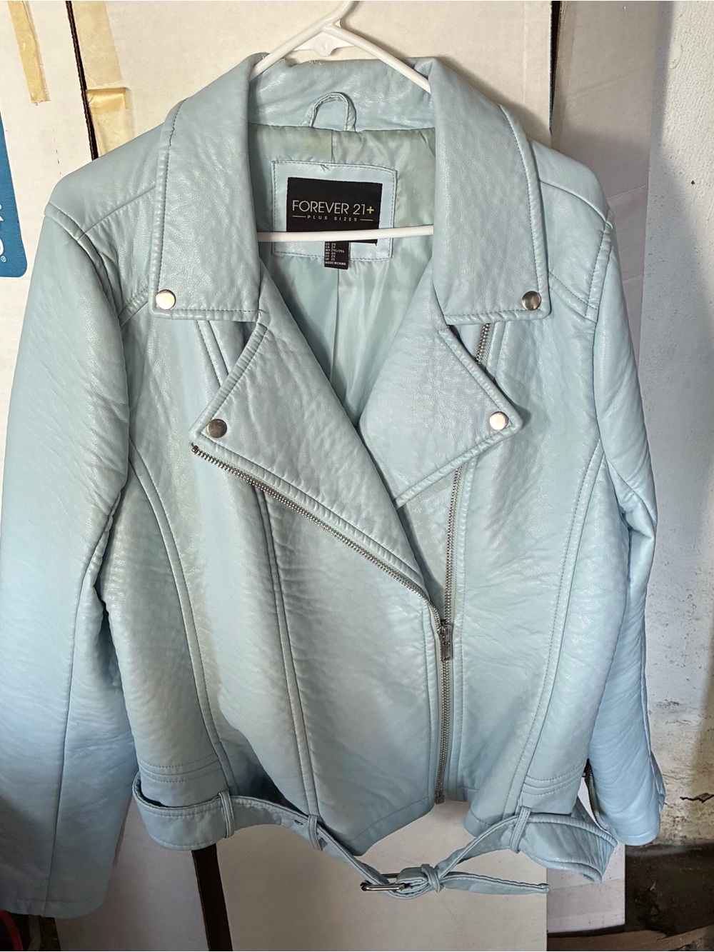 Forever 21 Pastel Blue Vegan Leather Moto Jacket